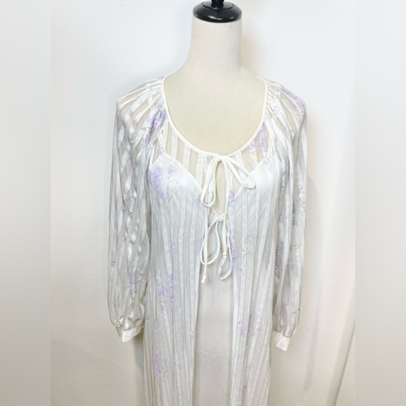 Vintage 70s Floral Peignoir Negligee Nightgown Robe Set Lingerie Milkmaid Satin - Picture 4 of 12